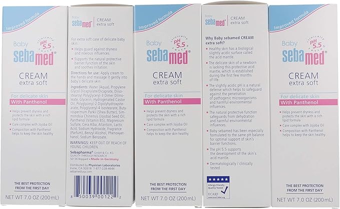 Sebamed Baby Cream Extra Soft Ultra Mild Moisturizer for Delicate Skin with Panthenol (200mL) Pack of 5