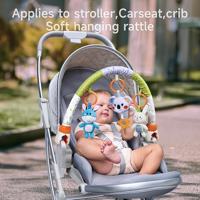 TUMAMA Baby Stroller Arch Toy, Cute Animal Car Seat Arch Toy, Newborn Sensory Hanging Rattle Arch Toy for Babies Infants 0-12 Months