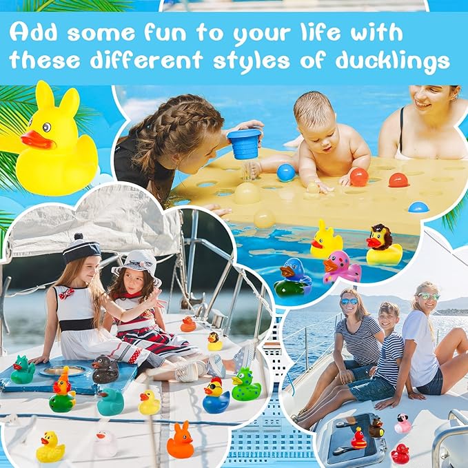 150 Pcs Cruise Ducks Tags Kits Includes 50 Pcs Cruising Ducks with 50 Pcs Cruise Duck Tags and 50 Pcs Rubber Bands Random Assorted Rubber Ducks for Cruise Ship Hiding Ducks