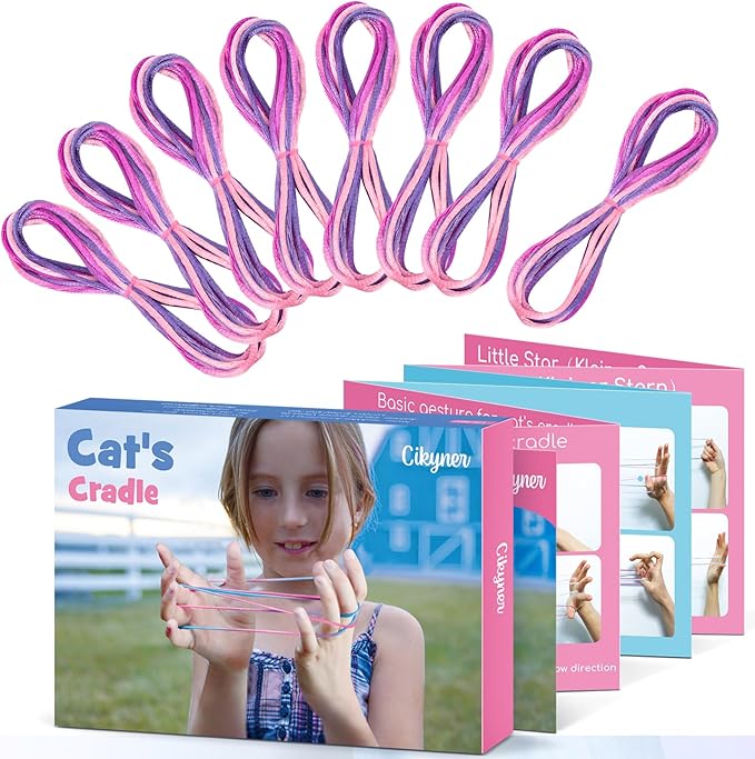 Cikyner Cat’s Cradle String, 8 Pcs Finger String Game 2m Long 2mm Diameter Cats Cradle with Instructions Polyester Purple String Toy Supplies Ideal for Gifts for Girls and Boys on Birthday Easter