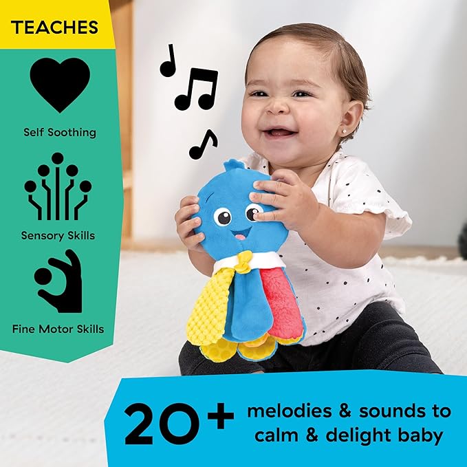 Baby Einstein Take Along Opus Octopus Soother, Portable Musical Sensory Toy with Stroller Clip, 20 Melodies and Calming Sounds for Newborn Baby, Plush Travel Toy 0-36 Months