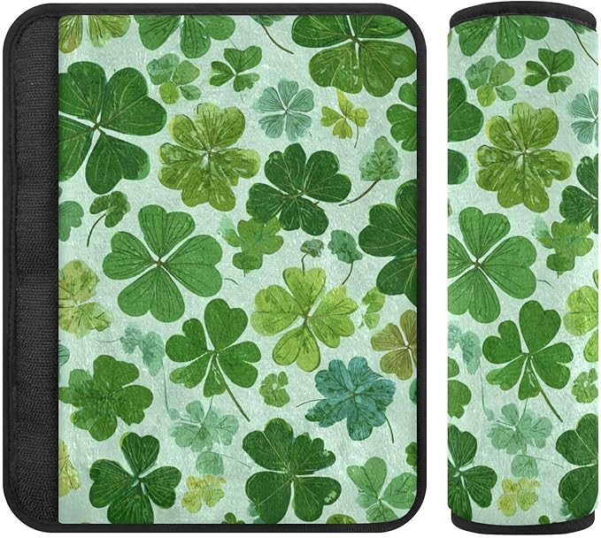 2 PC Green St Patrick Clover Seatbelt Covers Seat Belt Cover Pad for Adults Boys Girls Car Seat Strap Covers Pads Cushion Universal Shoulder Strap Pad Protector for Backpack Camera Bag 10x7.7Inch