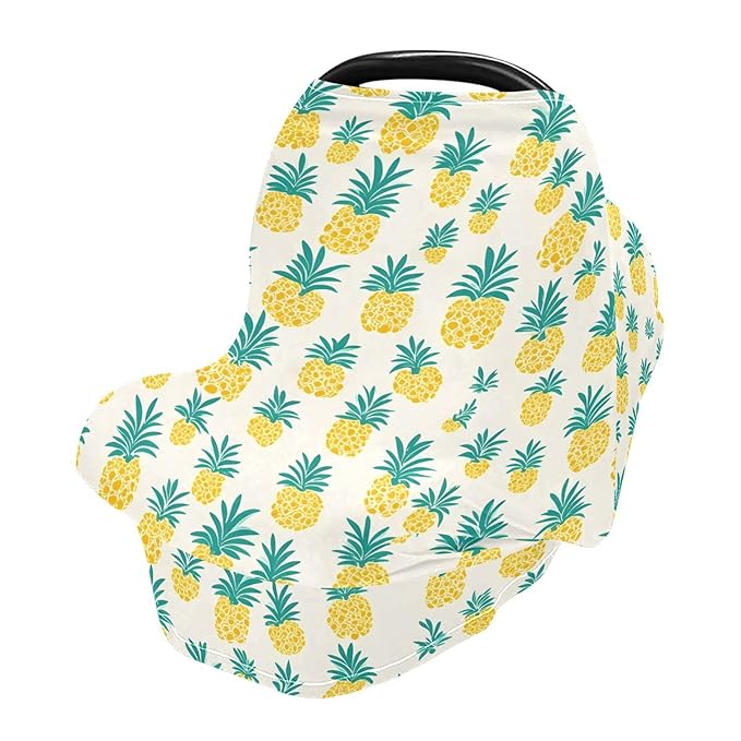 Qilmy Pineapple Pattern Baby Car Seat Cover, Multi-Use Breathable Breastfeeding & Stroller Cover, Shower Gift for Boys & Girls