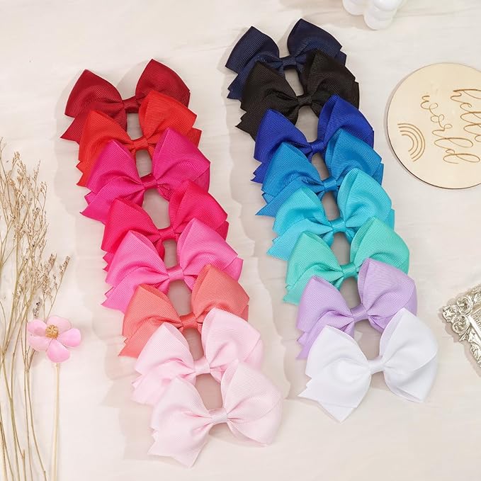 4 inch Hair Bow for Girls in 40 Colors, Grosgrain Ribbon PIgtail bows Alligator Hair Clips for Baby Girls Toddlers and Schoolgirls