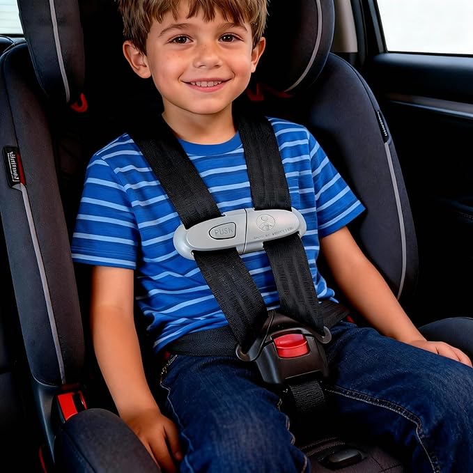 Anti Escape Car Seat Buckle Guard & Chest Harness Clip Lock - Child Safety Buckle Lock for Kids, Toddler, Stroller and Car Seat Belt (Style B, Black 1 Pack)