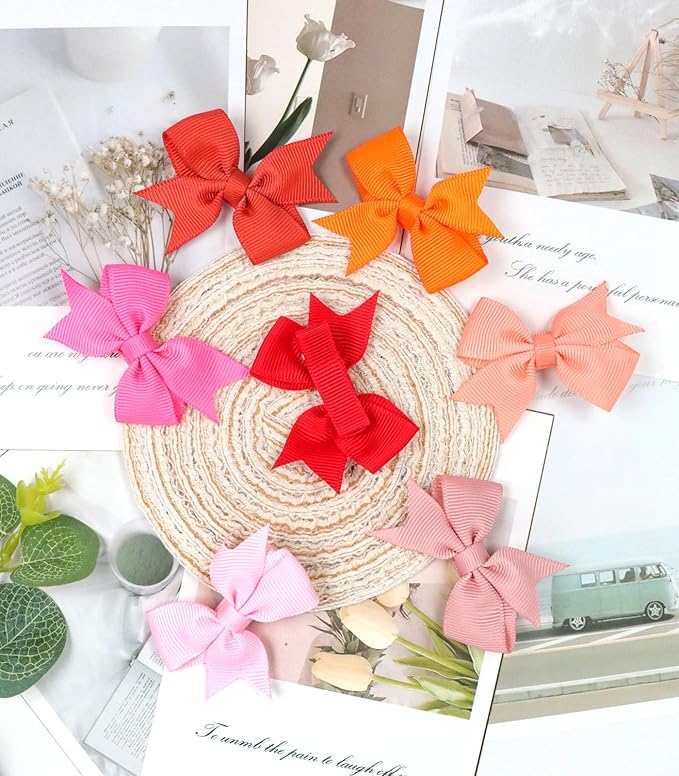 2" Baby Hair Clips Fully Lined Bows Tiny Alligator Clips for Infants and Toddlers in Pairs