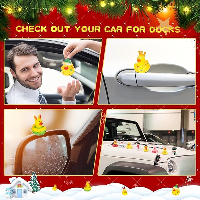 Hanaive 50 Pcs Christmas Ducks for Stocking Stuffers Mini Xmas Rubber Ducks Bath Toys for Kids Toddlers Christmas Goodie Bag Stuffers Xmas Party Favor Gifts (Retro)