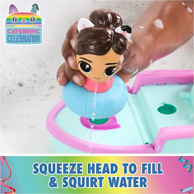 DreamWorks GABBY'S Dollhouse Gabby & SS Mercat Bath Set, Floating Toddler Bath Toys with Cruise Ship & Squirter, Kids Toys for Girls & Boys Ages 3+