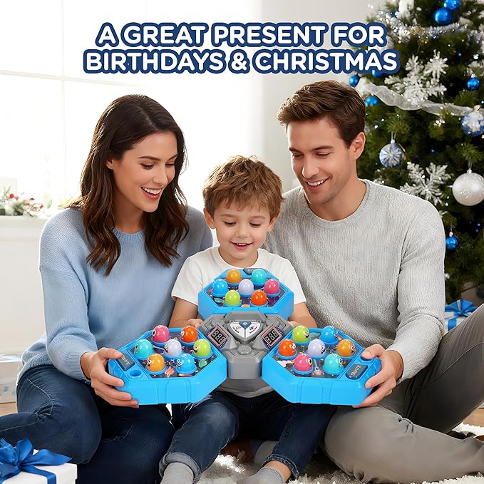 3-Player Whack Game Toy Mole with Lights & Sounds, 3Modes&7Speed Levels, LED Scoreboard, Interactive Hammer Toy, Educational Pounding Game for Kids Ages 3-10, Gifts for Boys & Girls