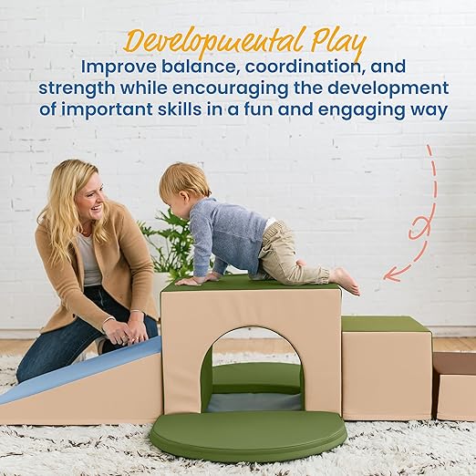 ECR4Kids SoftZone Single Tunnel Maze, Toddler Playset, Earthtone, 6-Piece