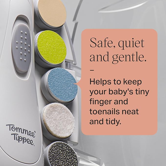 Tommee Tippee Electric Baby Nail File and Clipper, Battery-Powered with Six Filing Heads, LED Light, Adjustable Speed and Direction Settings for Entire Family