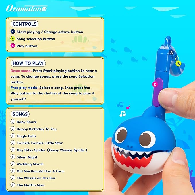 Otamatone Melody [Special Baby Shark Edition] Portable Mini Size Electronic Keychain Musical from Japan – by Maywa Denki [English Instructions] – Daddy Shark