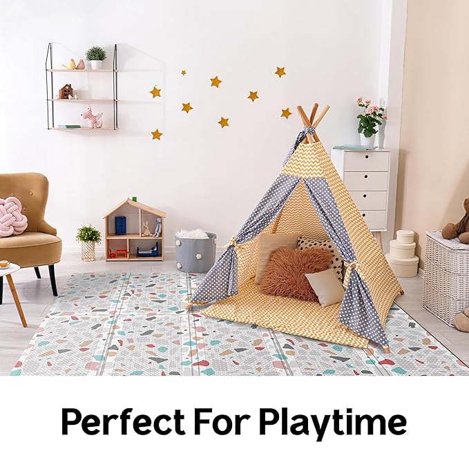 Parklon Foldable Play Mat for Baby - Deco Terrazzo Floor Mats design - Perfect Tummy Time Mat & Nursery Rug - Portable Playroom Rug, Indoor/Outdoor, Waterproof, Made in Korea - Large 79" x 55"