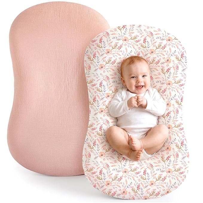 Termichy Baby Lounger Covers Muslin: Soft and Breathable Slipcover for Snuggle Me Lounger - Machine Washable & Zipper-Free for Safe Daily Use - Pink Floral for Girls