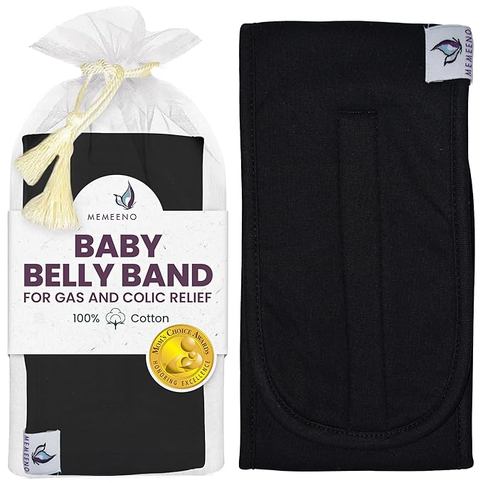 MEMEENO Baby Belly Band for Gas & Colic Relief - Heating Pad, Tummy Wrap for Newborns, Noir