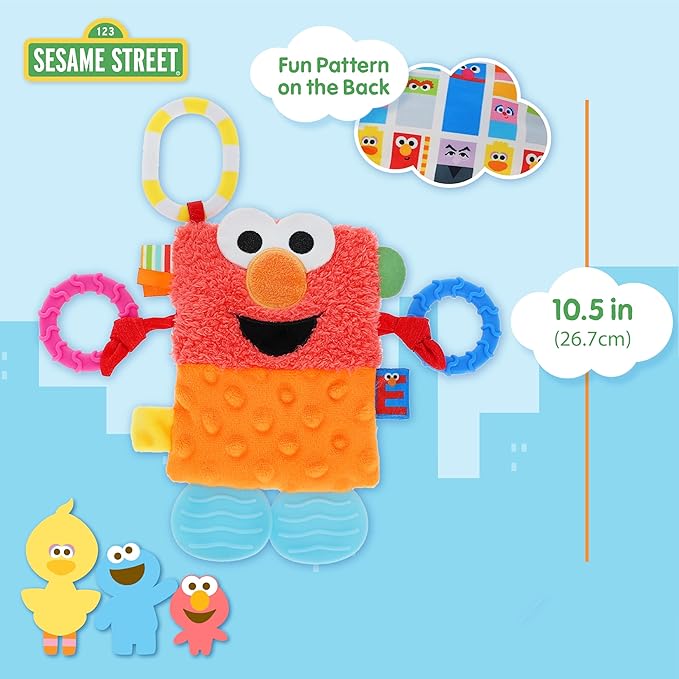 Kids Preferred Sesame Street Elmo Tug & Tag Plush Sensory Toy for Newborns