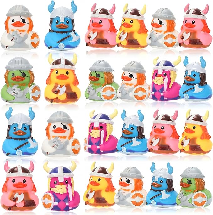 HyDren 24 Pcs Mini Viking Rubber Ducks Medieval Party Favor Ducks Pirate Duckies in Bulk Funny Rubber Duckies Bathtub Toys for Birthday Baby Shower Viking Pirate Halloween Party Favor Gifts Decor