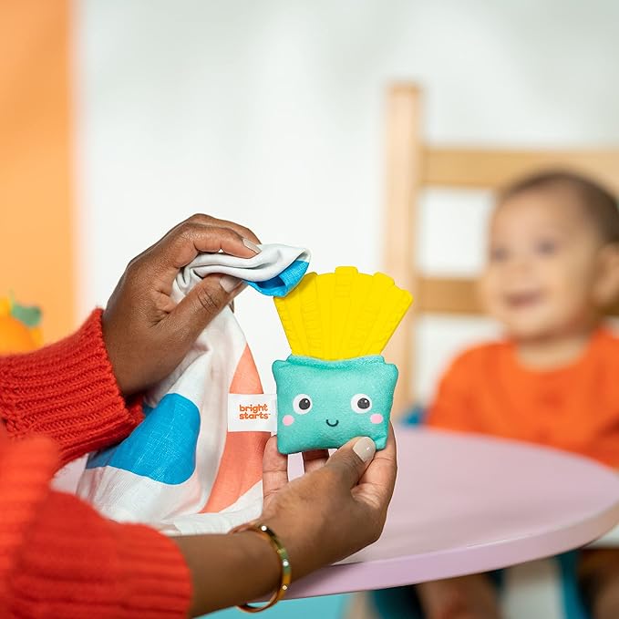 Bright Starts Side of Smiles French Fry Teether Toy with Crinkle Textures, Baby Teething Toy, BPA Free, Unisex, 3 Months+