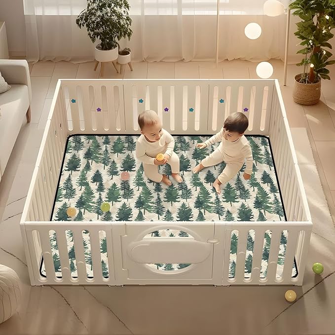 Baby Play Mat Pine Cypress Trees Green 50 x 50 Playpen Mat Baby Play Mats for Floor Play Gym Crawling Mat Non-Slip Cushioned Baby Playmat for Infants, Babies, Toddlers