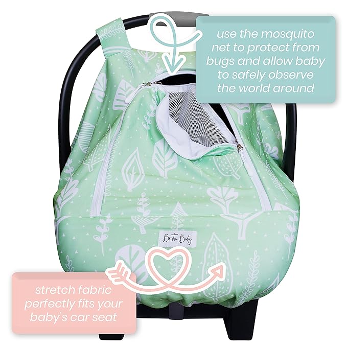 Car Seat Canopy Stroller Covers for Infant Boy and Girl Babies Stretchy and Kick Proof with Net Multi Use Soft and Breathable (Green Foliage)