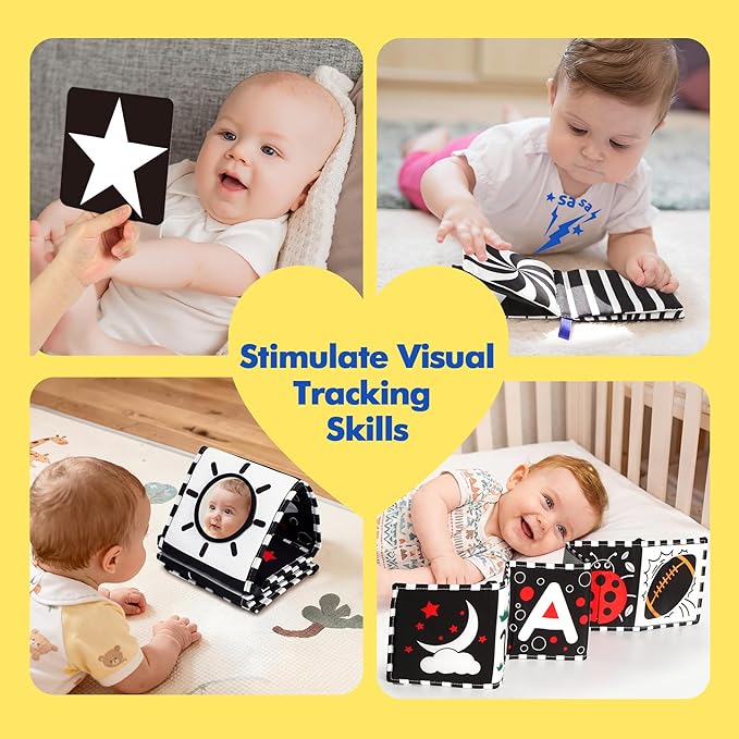 URMYWO 10 Pcs High Contrast Black and White Baby Toys for Newborn, Tummy Time Mirror, Rattle, Teether, Visual Stimulation Learning Cards, Sensory Toys for 0-6 Months, Baby Boy Girl Gift Easter Stuffer