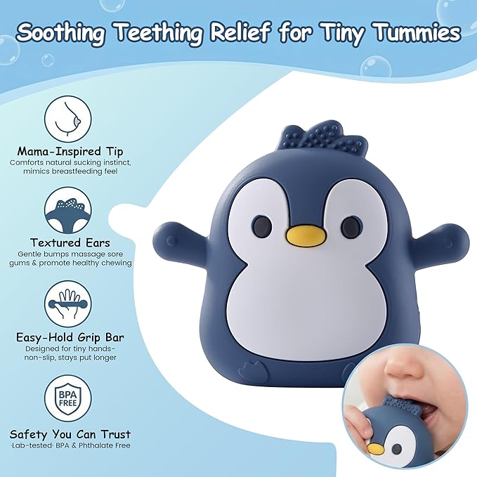 Baby Teething Toys for 3-6 Months Silicone Teething Mittens for Babies Food Grade Silicone Teether (Dolphin Ocean Blue)