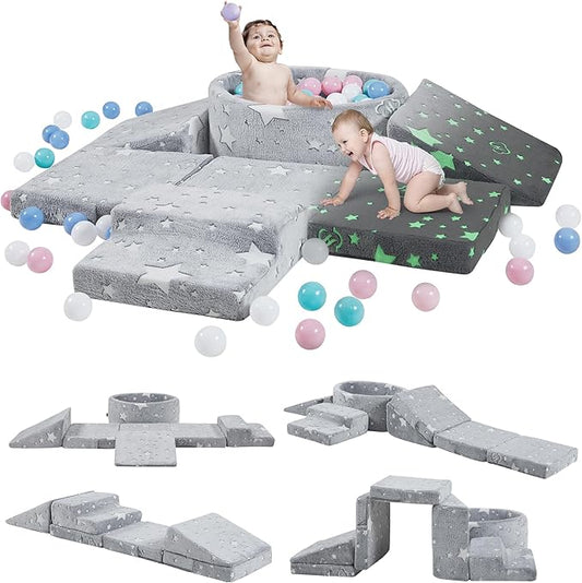 Elftopia Foam Climbing Blocks with Ball Pit & Stairs for Toddlers Aged 1-3 -Soft Playset for Indoor Crawling, Foam Playground Set for Baby to Active Playing Inside -(Balls NOT Included),Stars