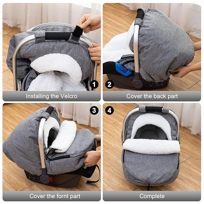 Winter Carseat Cover, Sherpa Fleece Baby Car Seat Cover for Cold Weather, Warm Snug Infant Car Seat Canopy for Boys Girls, Universal Newborn Carrier Covers Protect Baby from Snow Wind