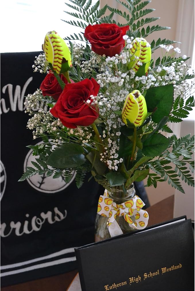 Softball Rose - Handmade with Authentic Premium Softball Covers - Original Design by Sports Roses