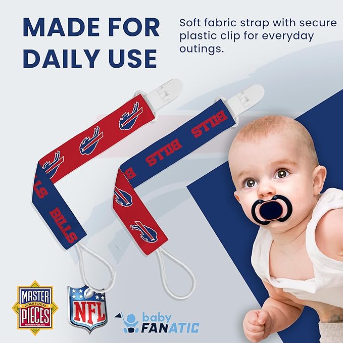 Baby Fanatic Officially Licensed Unisex Pacifier Clip 2-Pack - NFL Buffalo Bills - Officially Licensed Baby Apparel