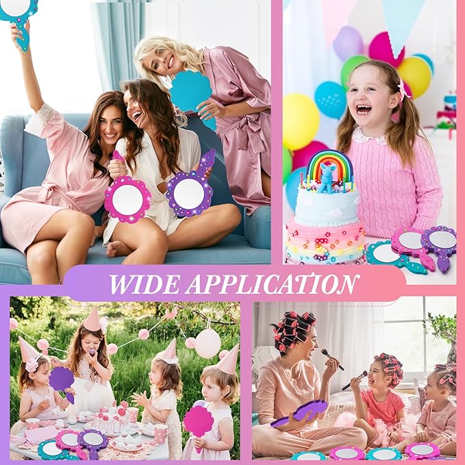 Geetery 20 Pcs Unbreakable Kids Mirror DIY Decorate Your Own Princess Mirror Mermaid Foam Small Crafts Princess Party Decorations(Pink, Purple, Turquoise)