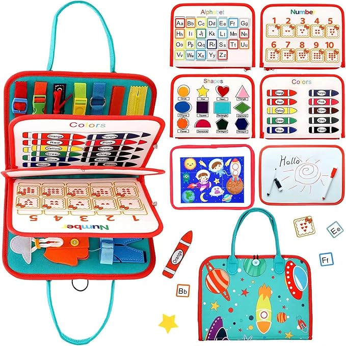 Busy Board for Toddlers 1-3 Sensory Busy Book for 1+ Year Old Boys Girls Montessori Learning Activity Books Birthday Christmas Toddler Gift (Green)