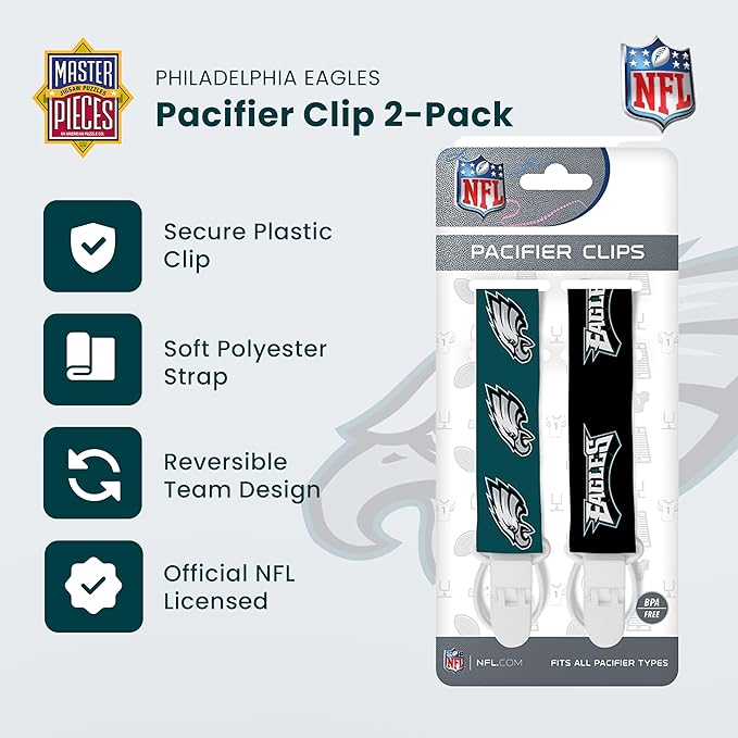BabyFanatic Officially Licensed Unisex Pacifier Clip 2-Pack - NFL