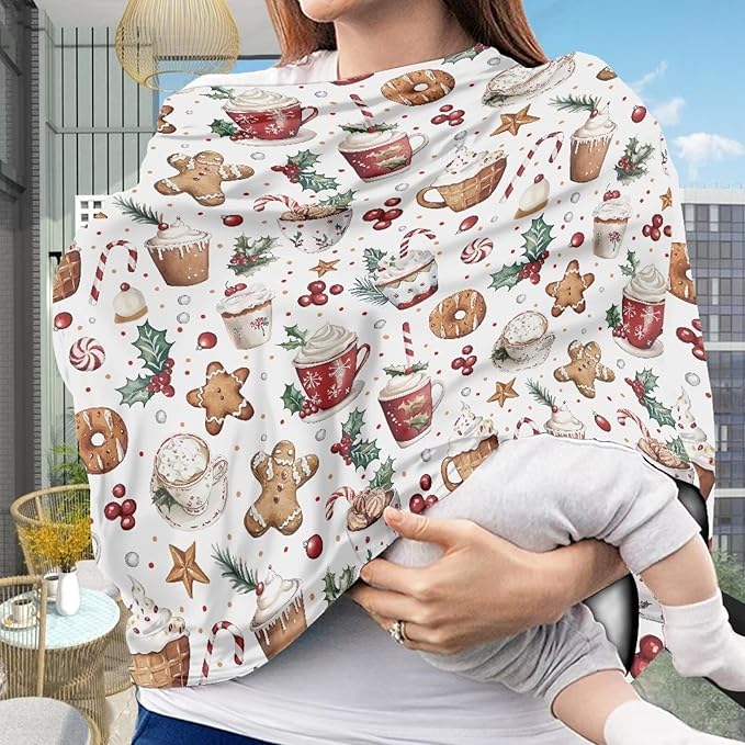 AFPANQZ Christmas Car Seat Covers for Babies Stretchy Lightweight Extra Soft Nursing Cover Breastfeeding Shield Carseat High Chairs Gender Neutral Shopping Carts Infant Baby Beanie and Bags