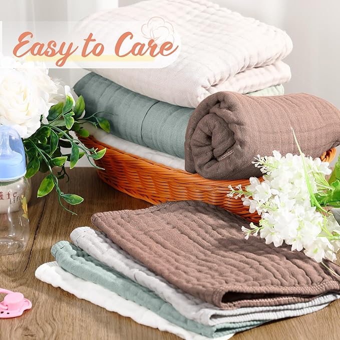 VitalCozy 8 Pcs Baby Muslin Hooded Bath Towels and Washcloths, Muslin Hooded Baby Towels Absorbent Blankets for Gift Newborn Infant Shower (Grey,Blue)