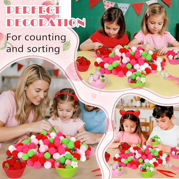 143 Pcs Strawberry Sensory Bin Items Spring Summer Counting Sorting Sensory Bin Filler Fine Motor Strawberry Counts for Valentine Sorting Counting Decor