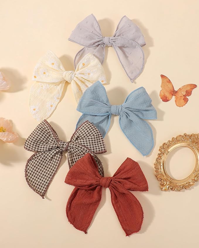 doboi 8PCS Baby Girls Hair Clips Fable Hair Bows Cotton Linen Bows for Girls Hair Accessories for Baby Toddlers Kids