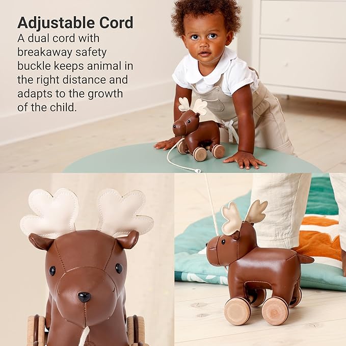 Little Big Friends Moose Pull Toy for Toddlers | Soft Walking Toy with Adjustable Cord | Classic Baby Push & Pull Toy | Bruce The Moose