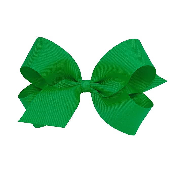 Wee Ones Girls' Classic Grosgrain Hair Bows with Plain Wrap Center, No-Slip Hair Clip, Handmade, Green, Large