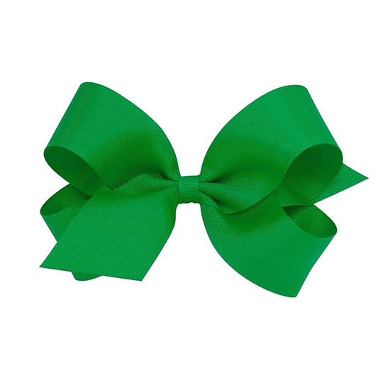 Wee Ones Girls' Classic Grosgrain Hair Bows with Plain Wrap Center, No-Slip Hair Clip, Handmade, Green, Large