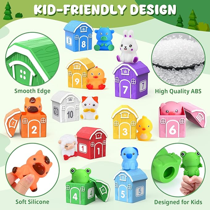 Montessori Toys for Toddlers, 21Pcs Farm Toys with Storage Bags/Playmat Counting, Matching, Sorting Preschool Learning Toy Including 10 Animal Finger Puppets Birthday Gift