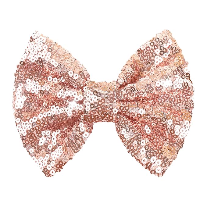 Hair Clip for Girls, 5 inches Sequins Large Bow with Alligator Clip for Bows Hair Accessories, Rose Gold