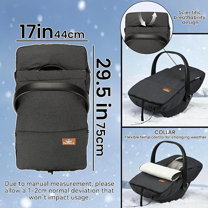 bemece Winter Baby Car Seat Cover, Universal Warm Infant car seat Cover with Zip, Waterproof & Windproof, Machine Washable