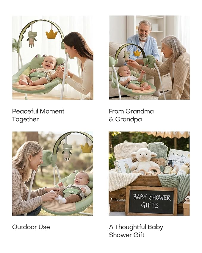 Baby Swings for Infants, Portable Baby Swing with Adaptable Speed, Music and Timer, Infant Swing for Babies 0-9 Months 6-20 lbs, Indoor/Outdoor Use