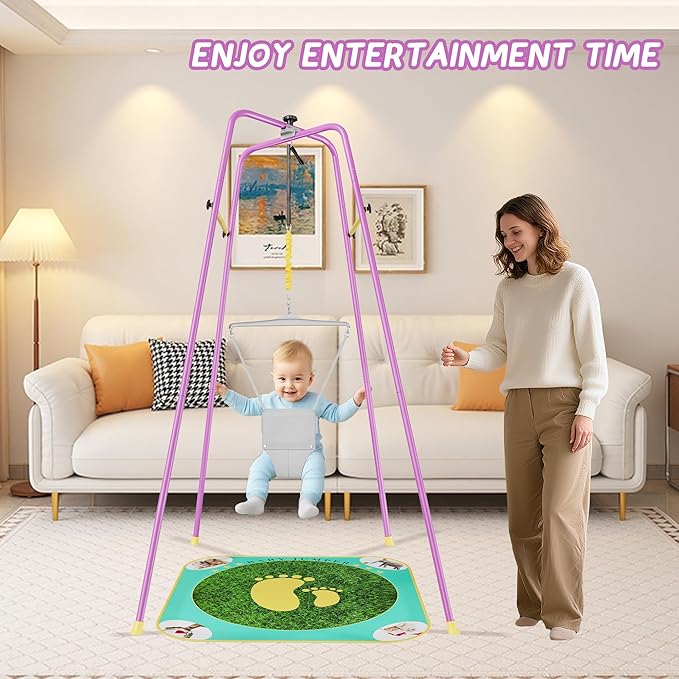 EL&IT·Wings Baby Jumper with Stand, Height-Adjustable Baby Jumpers and Bouncers, Baby Exerciser Suitable for 6-24 Months,Wise Gift Choice for Infant & Toddler (Soft Rug Include) (Purple, Standard)