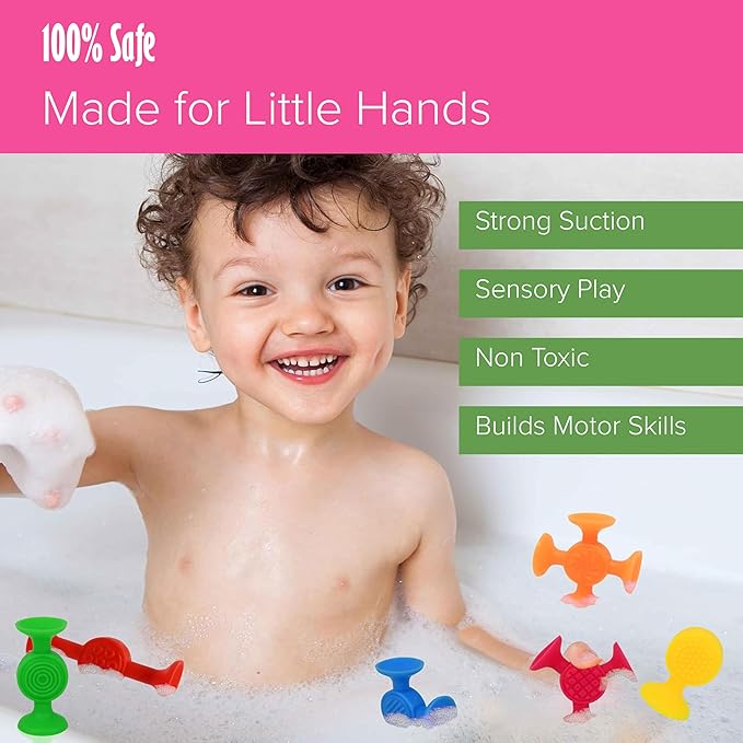 Gift Boutique 48 Pack Bulk Easter Basket Stuffers | Toddler Bath Toys for Kids Fine Motor Skills | Silicone Suction Sensory Toys | Montessori Travel Airplane Activities with Storage Bag, Easter Gift