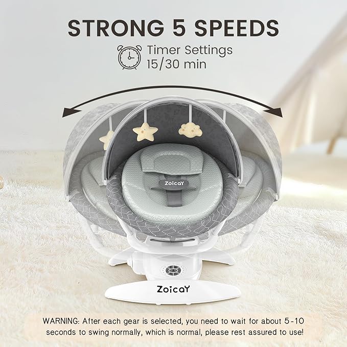 3-in-1 Baby Swing for Infants, Infant Swing with 5 Speeds & 3 Swing Modes, 12 Lullabies, Electric Swing for Baby, Indoor & Outdoor Use, Up to 25 lbs, Gray
