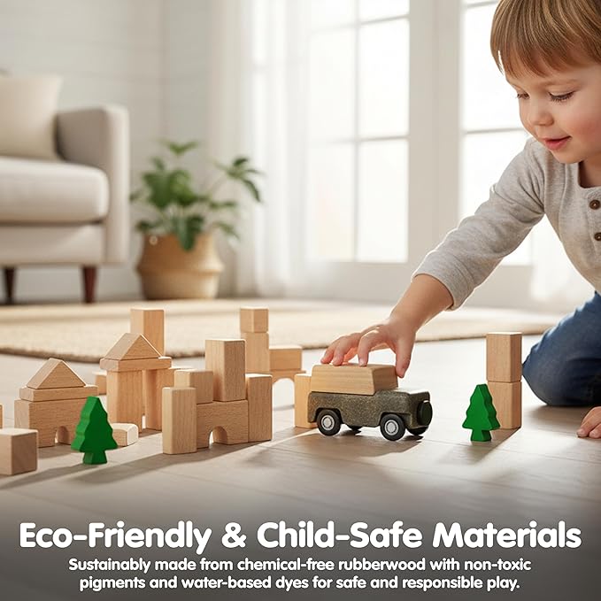 PlanToys® Grey Wagon Wooden Montessori Pull Along Toy | Early Movement, Balance and Practical Life Exploration | Eco Friendly Wagon for Indoor and Outdoor Play