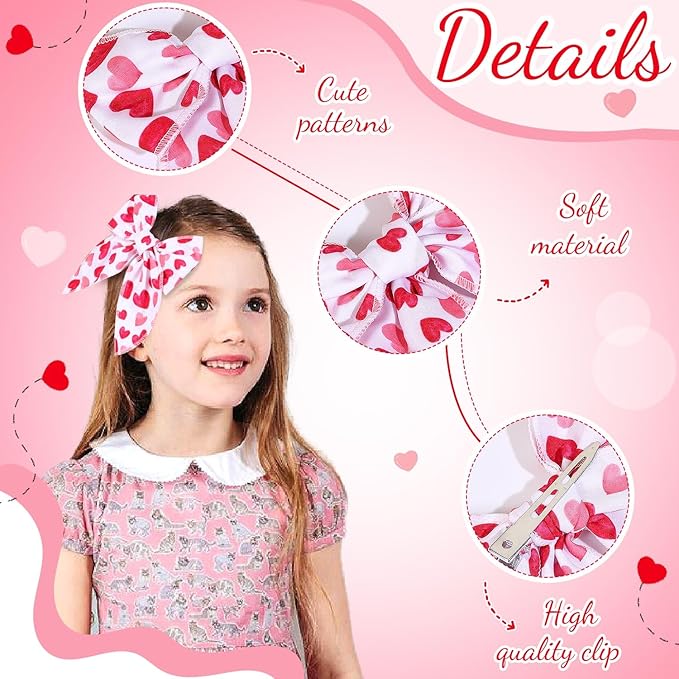 CN 7 PCS Valentine's Day Hair Bows for Girls, 4.5 Inch Red Toddler Bows Clips With Heart Love Lip Pattern Hair Accessories for Kids Party Decorations (Type B)