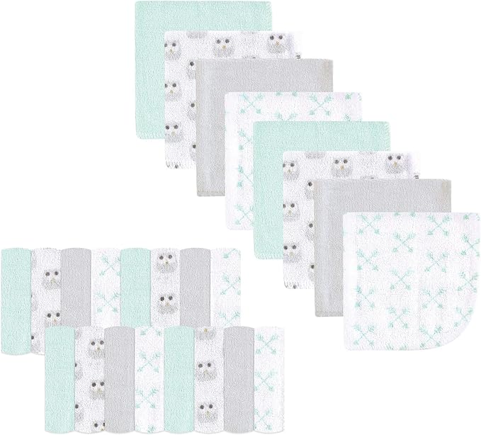 Luvable Friends Unisex Baby Super Soft Bundle Washcloths, Gray Owl, One Size